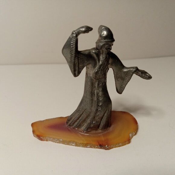 2.5 in. Vintage Pewter Wizard On Natural Stone (Missng Magic Ball) - Picture 1 of 5